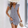 Summer V-neck Single-breasted Fly-sleeve Women's Shirt Dresses With