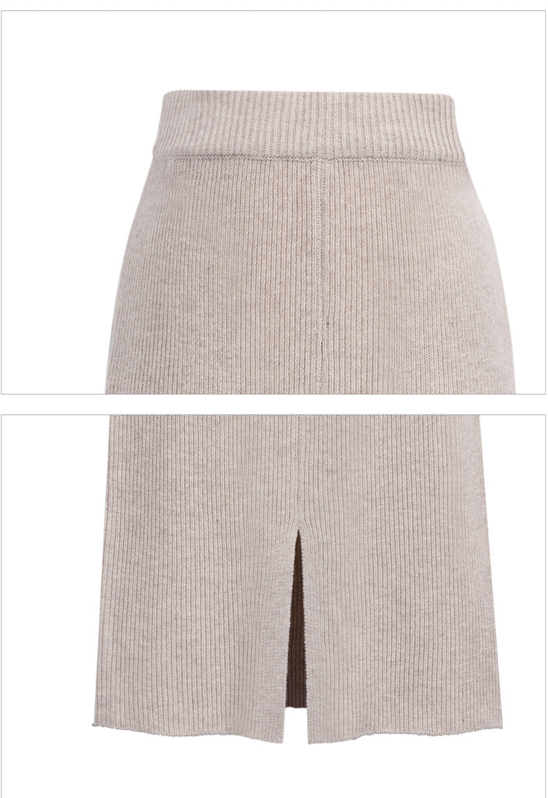 Skirt women's slimming mid-length plus size woolen skirt split hip skirt one-step skirt high waist long skirt 75cm