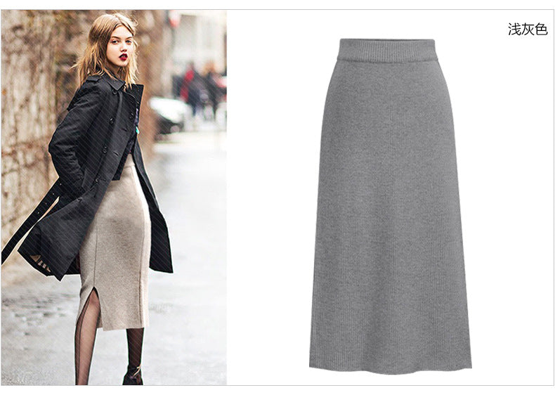 Skirt women's slimming mid-length plus size woolen skirt split hip skirt one-step skirt high waist long skirt 75cm