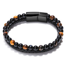 Cross-Border E-Commerce European and American Titanium Steel Lettering Old Pattern Cowhide Rope Bracelet Stainless Steel Magnetic Buckle Male and Female Couple Bracelet