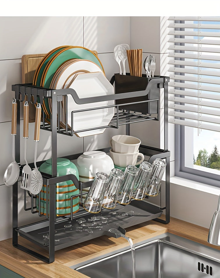 Kitchen Rack Double Layer Dish Sink Storage Rack Drain Rack Multifunctional Household Bowls, Plates, Chopsticks and Cup Rack