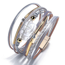 Cross-Border E-Commerce European and American Titanium Steel Lettering Old Pattern Cowhide Rope Bracelet Stainless Steel Magnetic Buckle Male and Female Couple Bracelet