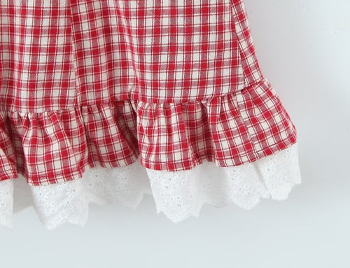 Women Clothing Summer Sexy Retro French Plaid V neck Lace Dress