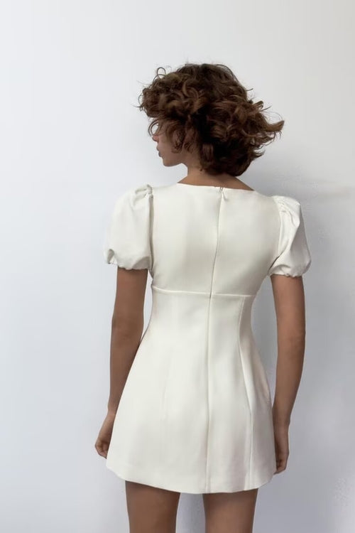 Spring Summer Women Clothing Sweet Slim Fit Pleated Pocket Short Dress