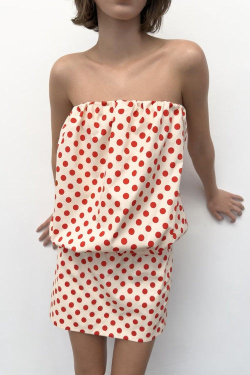 Women Clothing Summer Retro Wave Point Waist Tube Dress .Ships from