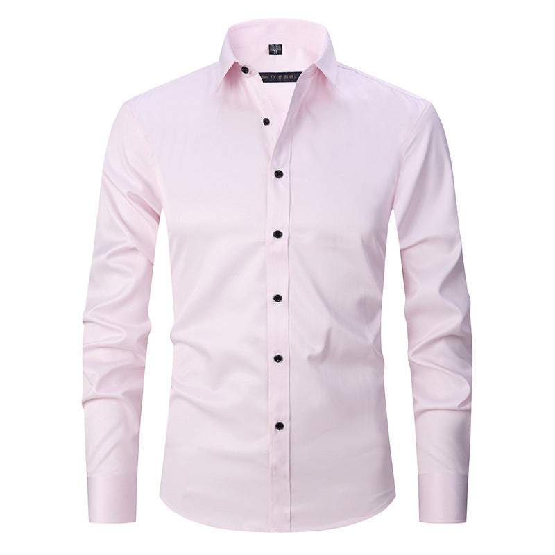 Solid Color Amazon Stretchy Plus-Size Men's Long-Sleeve Shirt, Men's Fashion Shirt, Slim Fit Outerwear