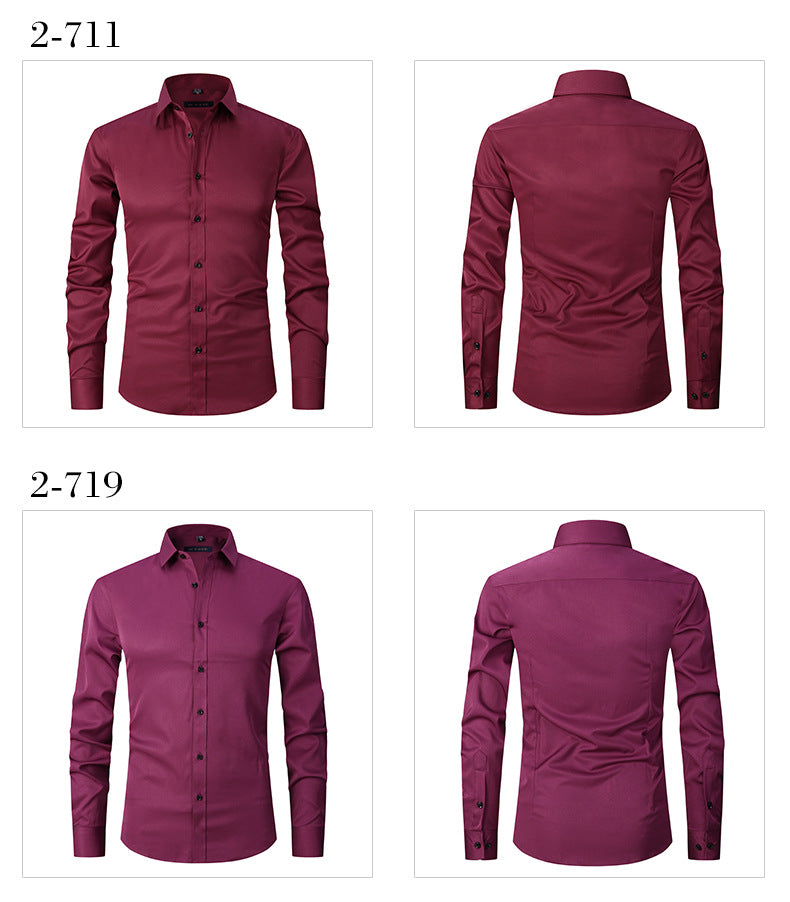 Solid Color Amazon Stretchy Plus-Size Men's Long-Sleeve Shirt, Men's Fashion Shirt, Slim Fit Outerwear