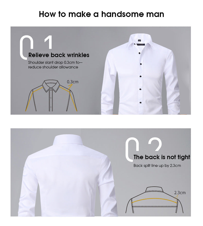 Solid Color Amazon Stretchy Plus-Size Men's Long-Sleeve Shirt, Men's Fashion Shirt, Slim Fit Outerwear