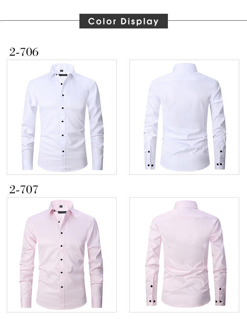 Solid Color Amazon Stretchy Plus-Size Men's Long-Sleeve Shirt, Men's Fashion Shirt, Slim Fit Outerwear