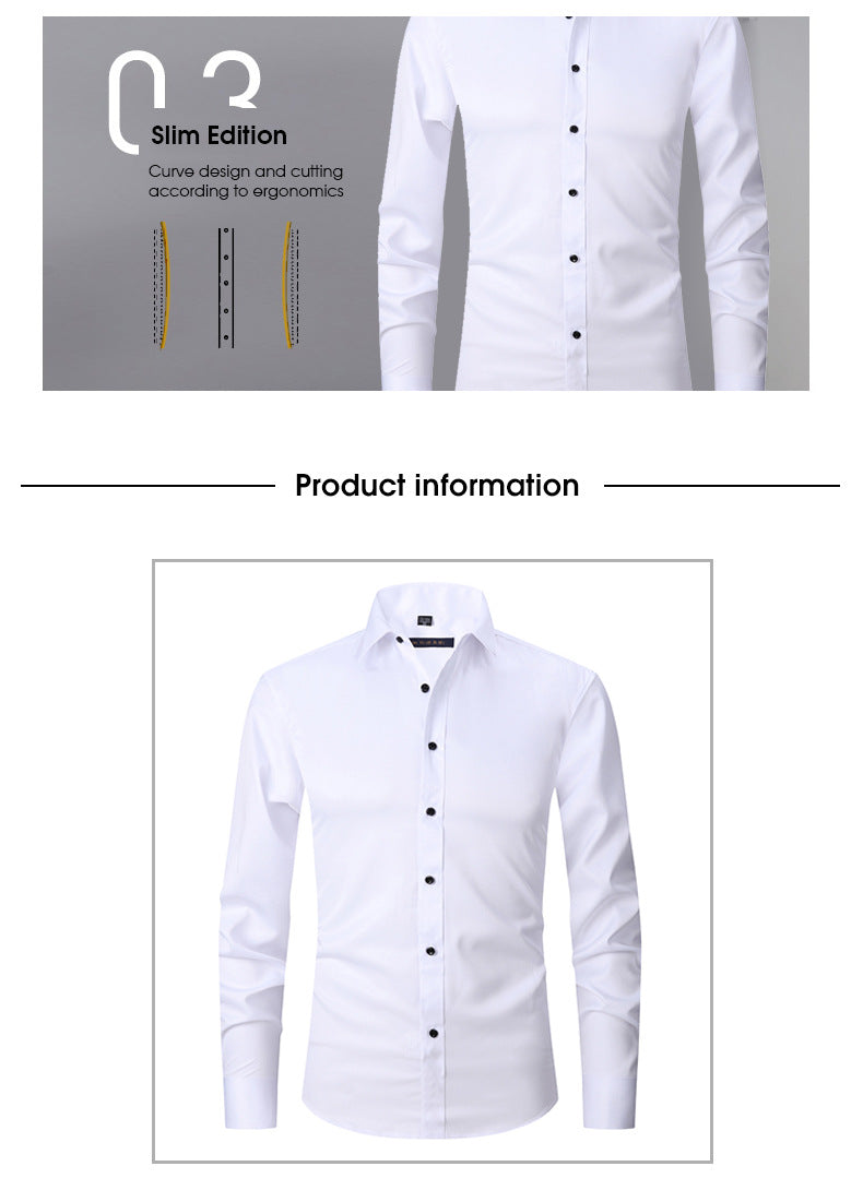 Solid Color Amazon Stretchy Plus-Size Men's Long-Sleeve Shirt, Men's Fashion Shirt, Slim Fit Outerwear