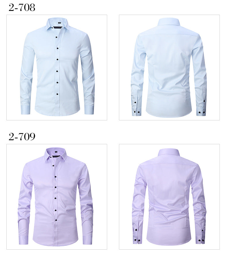 Solid Color Amazon Stretchy Plus-Size Men's Long-Sleeve Shirt, Men's Fashion Shirt, Slim Fit Outerwear