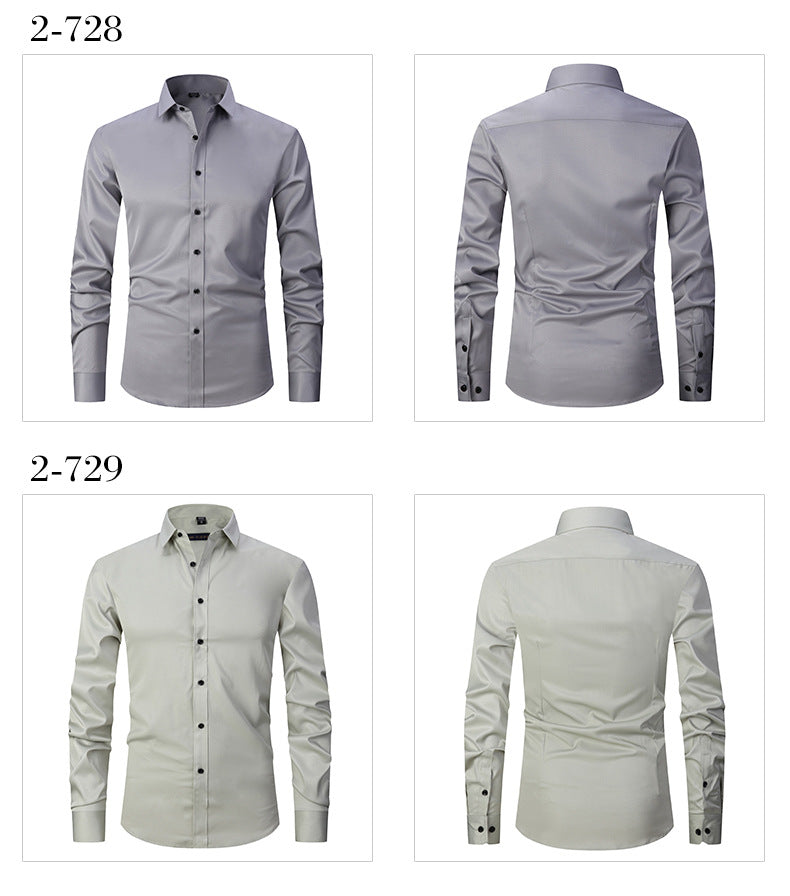 Solid Color Amazon Stretchy Plus-Size Men's Long-Sleeve Shirt, Men's Fashion Shirt, Slim Fit Outerwear
