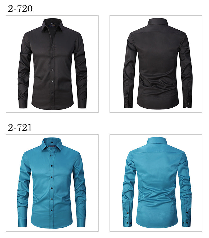 Solid Color Amazon Stretchy Plus-Size Men's Long-Sleeve Shirt, Men's Fashion Shirt, Slim Fit Outerwear
