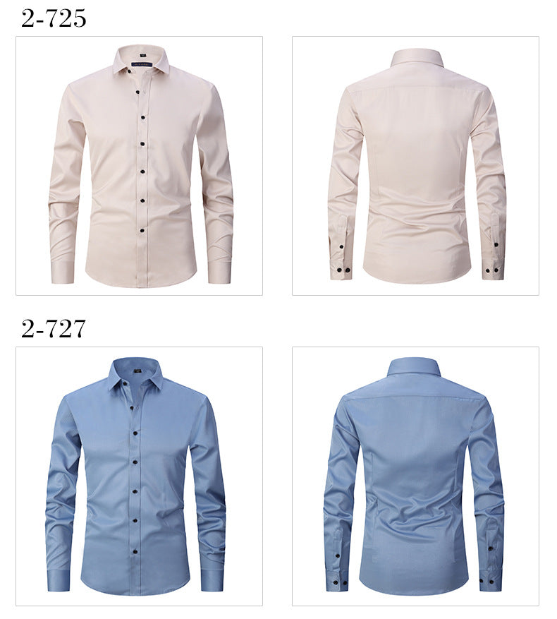 Solid Color Amazon Stretchy Plus-Size Men's Long-Sleeve Shirt, Men's Fashion Shirt, Slim Fit Outerwear