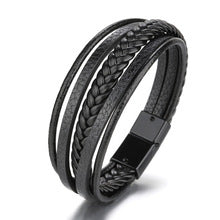 Cross-Border E-Commerce European and American Titanium Steel Lettering Old Pattern Cowhide Rope Bracelet Stainless Steel Magnetic Buckle Male and Female Couple Bracelet