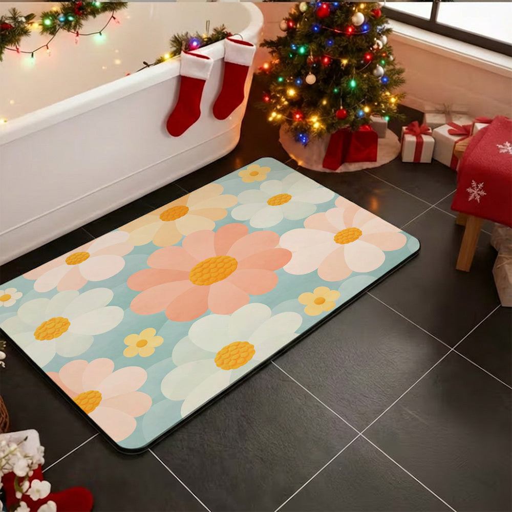 1pc Quick- Bathroom Mat Bath Rug Mat - Non-Slip, Absorbent Diatom Mud Floor Rug with Geometric Design for Shower & Entryway Bath
