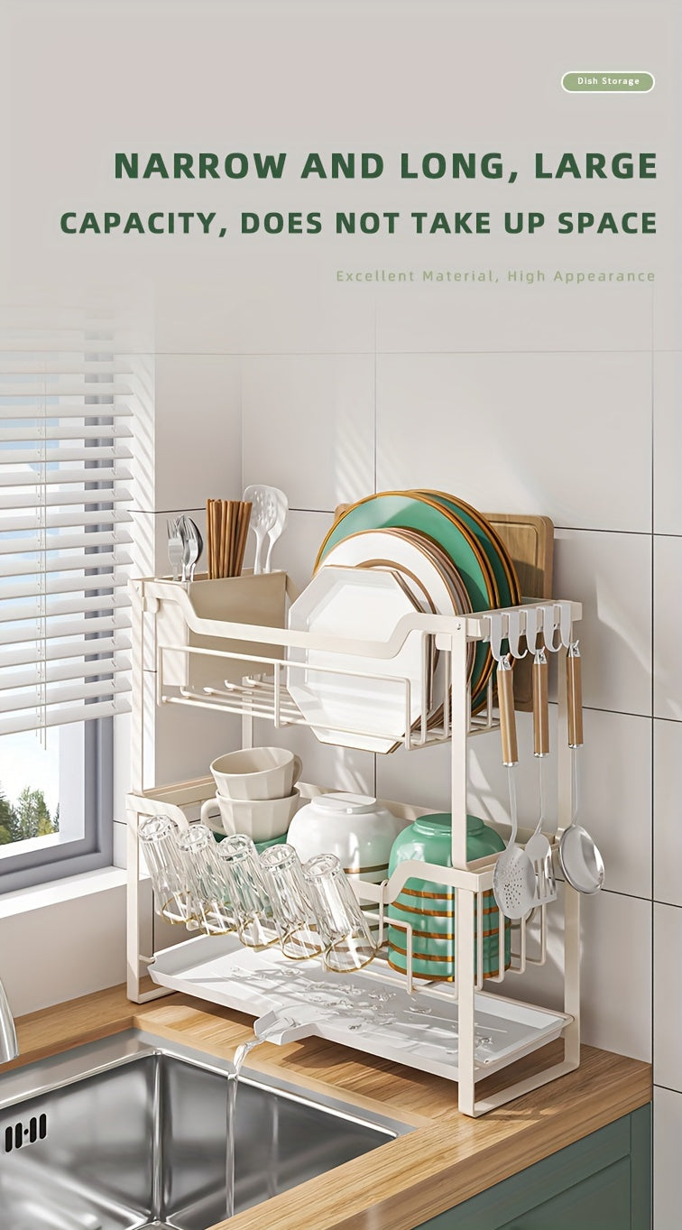 Kitchen Rack Double Layer Dish Sink Storage Rack Drain Rack Multifunctional Household Bowls, Plates, Chopsticks and Cup Rack