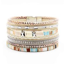 Cross-Border E-Commerce European and American Titanium Steel Lettering Old Pattern Cowhide Rope Bracelet Stainless Steel Magnetic Buckle Male and Female Couple Bracelet