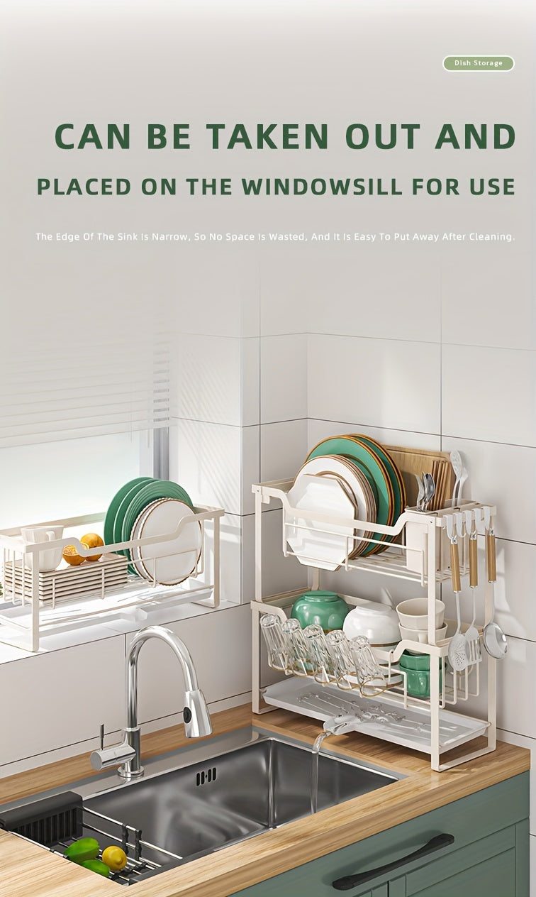Kitchen Rack Double Layer Dish Sink Storage Rack Drain Rack Multifunctional Household Bowls, Plates, Chopsticks and Cup Rack