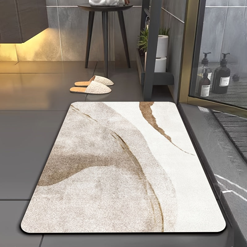 1pc Quick- Bathroom Mat Bath Rug Mat - Non-Slip, Absorbent Diatom Mud Floor Rug with Geometric Design for Shower & Entryway Bath