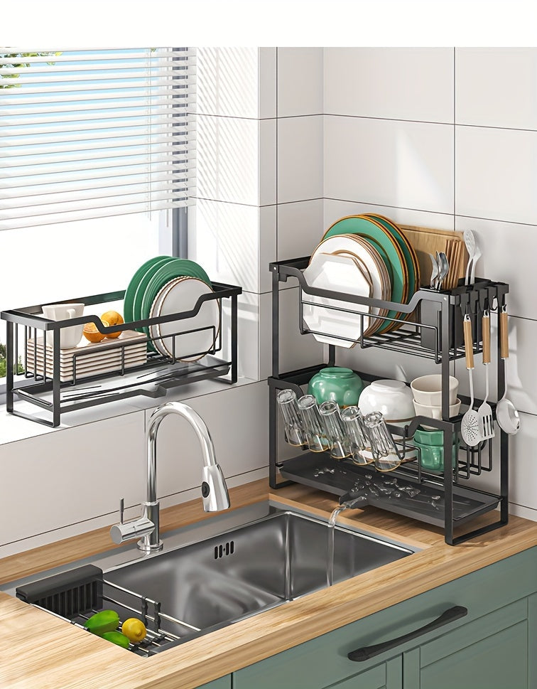 Kitchen Rack Double Layer Dish Sink Storage Rack Drain Rack Multifunctional Household Bowls, Plates, Chopsticks and Cup Rack