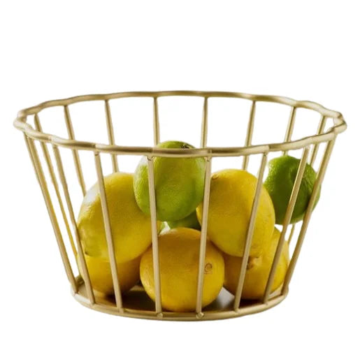 Tabletop Kitchenware Wholesaler Handmade Iron Basket for Fruit Storage Basket Gold Wire Fruit Storage Basket