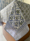 Coastal Blue Hand Block Printed Cotton Modern Tablecloth Dining Table Cover Custom Sizes Party Wedding Home Baby Shower Gift