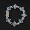 Elegant Blue Gemstone Flower Bracelet With Marquise Cut Stones Moissanite Diamond Pave Links And Luxury Iced Out Box Clasp