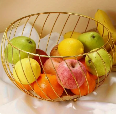 Tabletop Kitchenware Wholesaler Handmade Iron Basket for Fruit Storage Basket Gold Wire Fruit Storage Basket