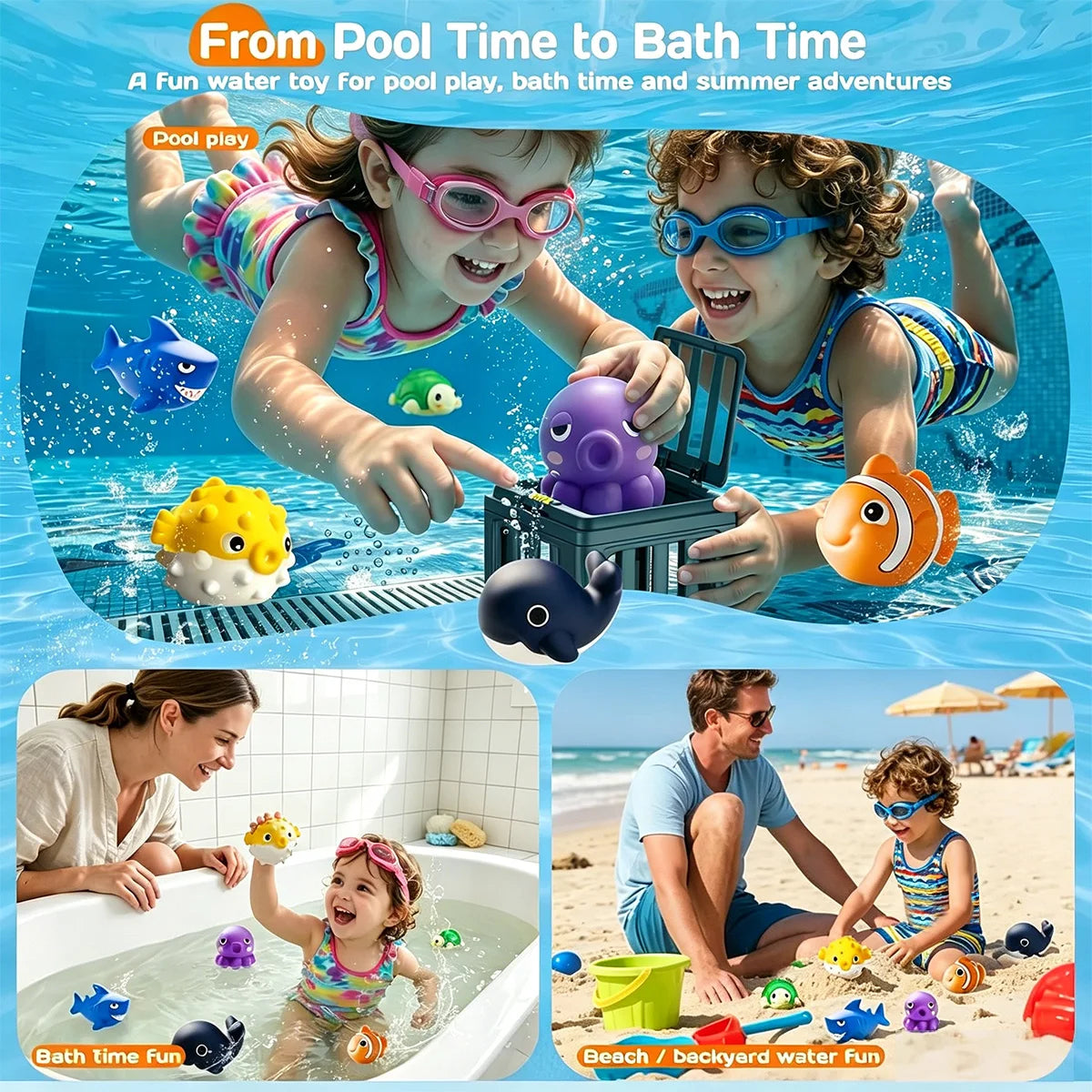 NEW Fish Box Swimming and Diving Toys, Child Adult Pool Party Toys, Toddler Floating Animals Bath Toys,  Birthday Christmas Gift