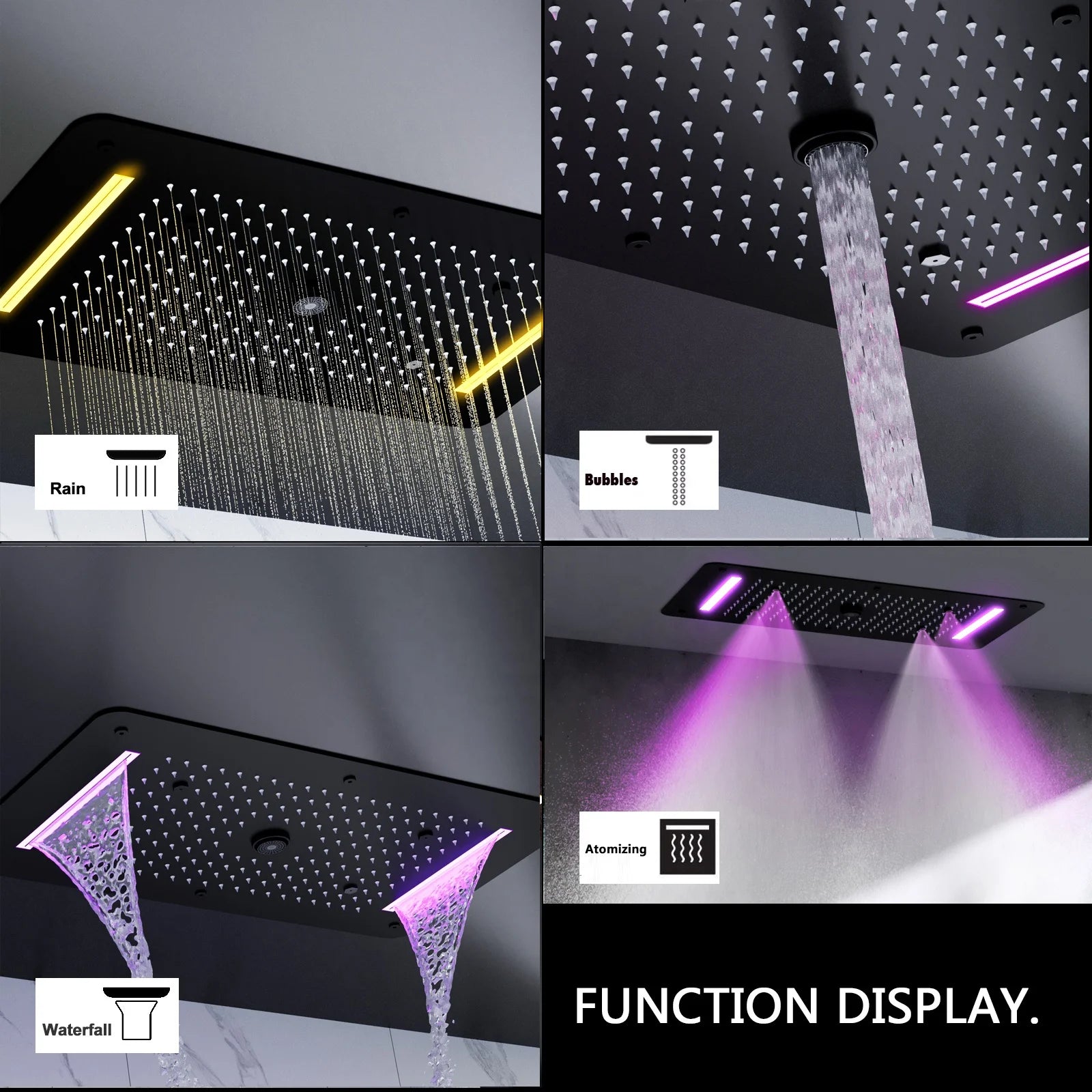 Matte Black Shower System 70X38 CM LED  Bathroom Thermostatic Multifunction Shower Set With Handheld