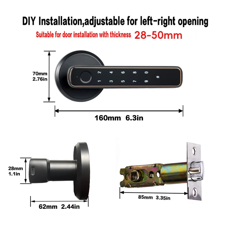RAYKUBE M3-S Tuya Digital Fingerprint Door Lock Electronic Lock with Password/Key/Smartlife/Tuya APP Remote Unlock For Bedroom