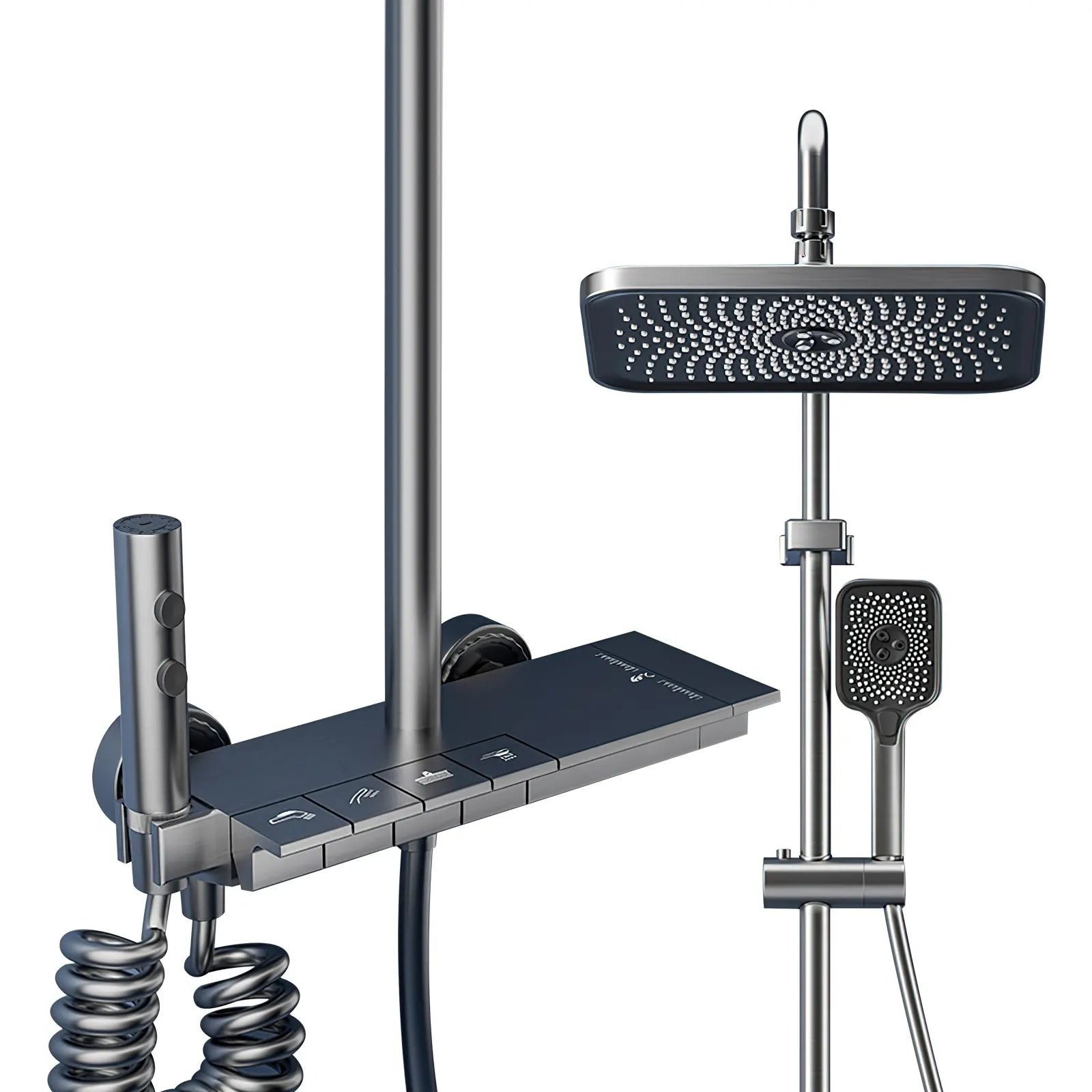 Gray Piano Keys Bathroom Shower Faucet Set Multiple Water Spray Modes Shower System With 4 types Function Digital Display