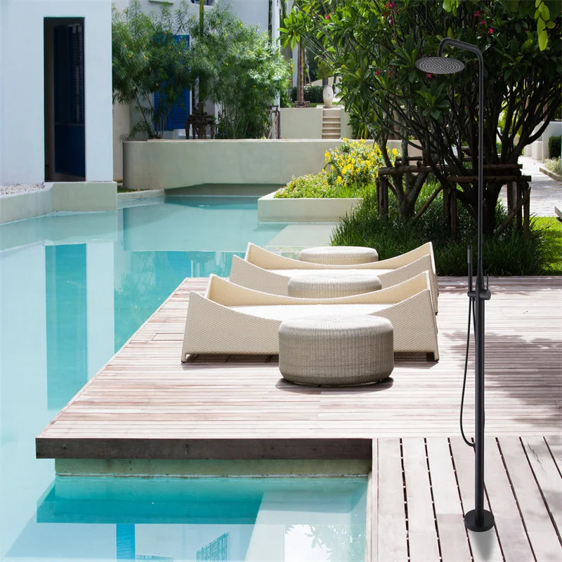 Freestanding Outdoor Shower System Set Matte Black Stainless Steel Beach Outdoor Shower Swimming Pool Outdoor Shower