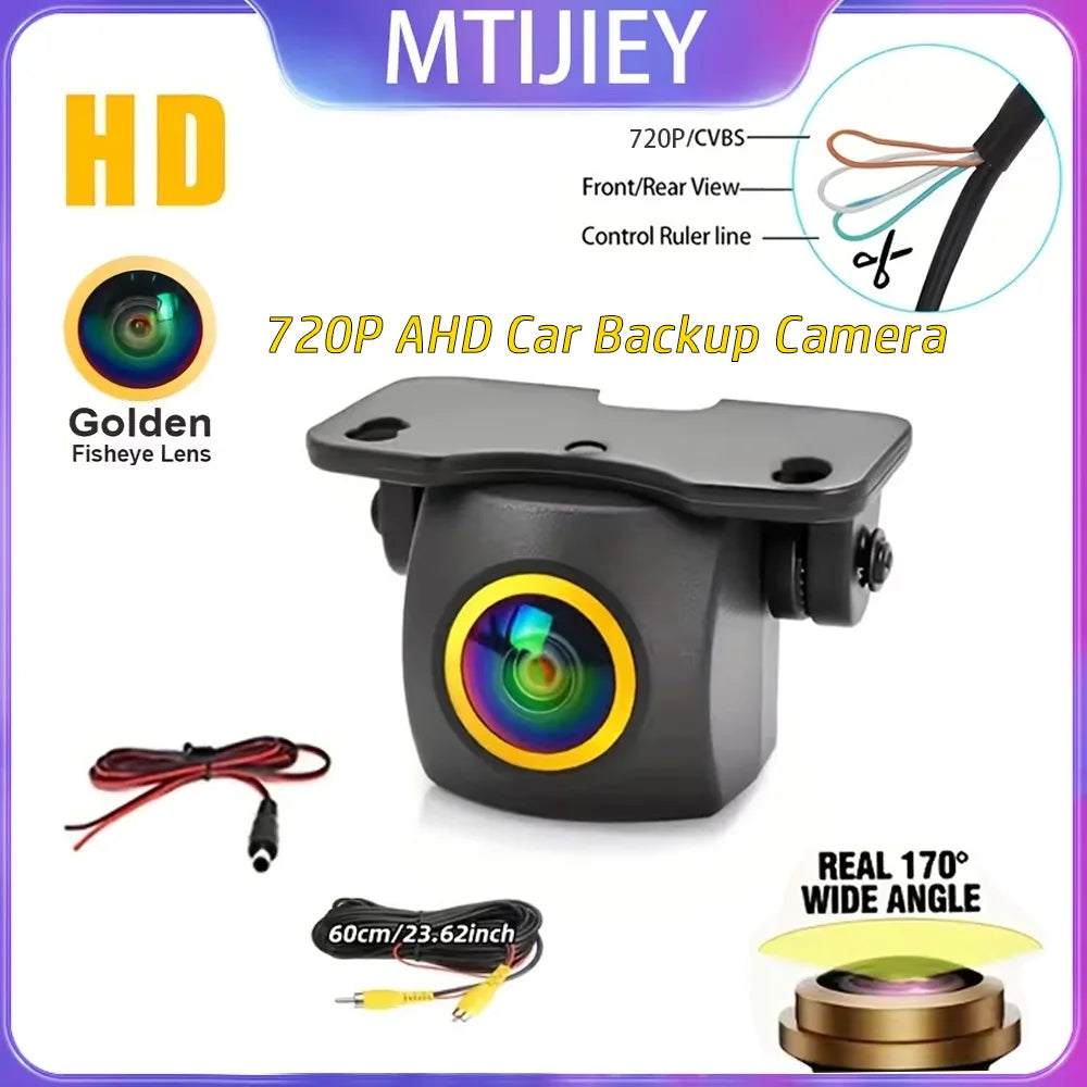 720P AHD Car Backup Camera with Wide-Angle Fisheye Lens-Night Vision, Front/Rear/Side Monitoring, Easy Installation