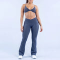 LOG0 Women Yoga Set Twist Front Sports Bra V Waist Flare Pants Seamless Gym Workout Fitness Activewear Sportswear 2 Piece Set