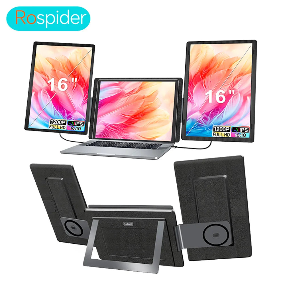 Rospider 15.6 16 Inch Portable Dual Screen Laptop Extender 1080P IPS Rotatable Triple Monitor FHD for MacBook Windows