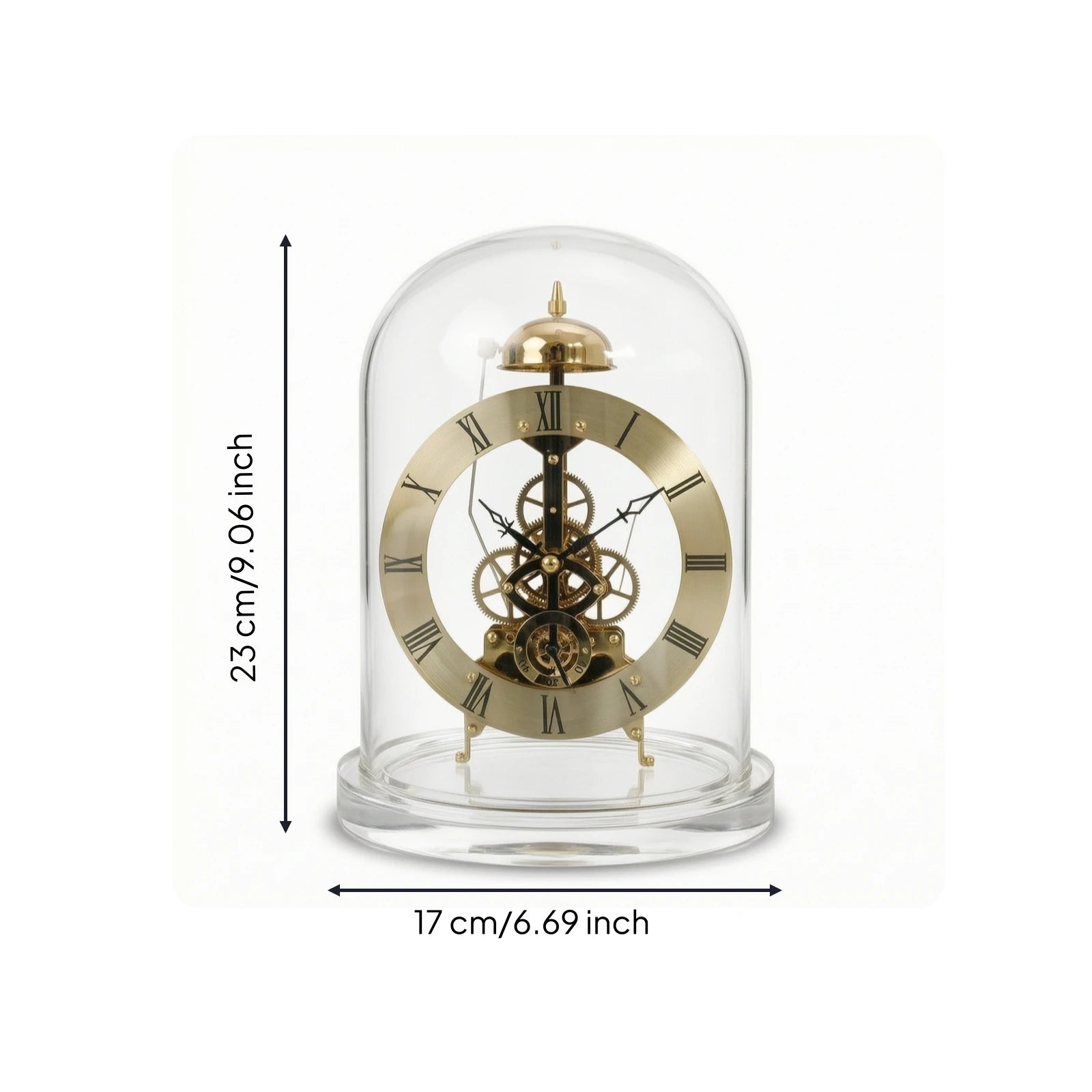Clock with Glass Dome Mechanical-Style Quartz Skeleton Clock Retro Chiming for Collectors Living Room Home Office Decoration