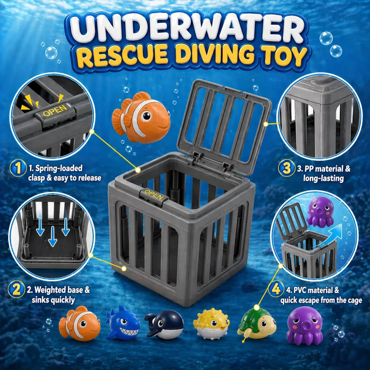 NEW Fish Box Swimming and Diving Toys, Child Adult Pool Party Toys, Toddler Floating Animals Bath Toys,  Birthday Christmas Gift