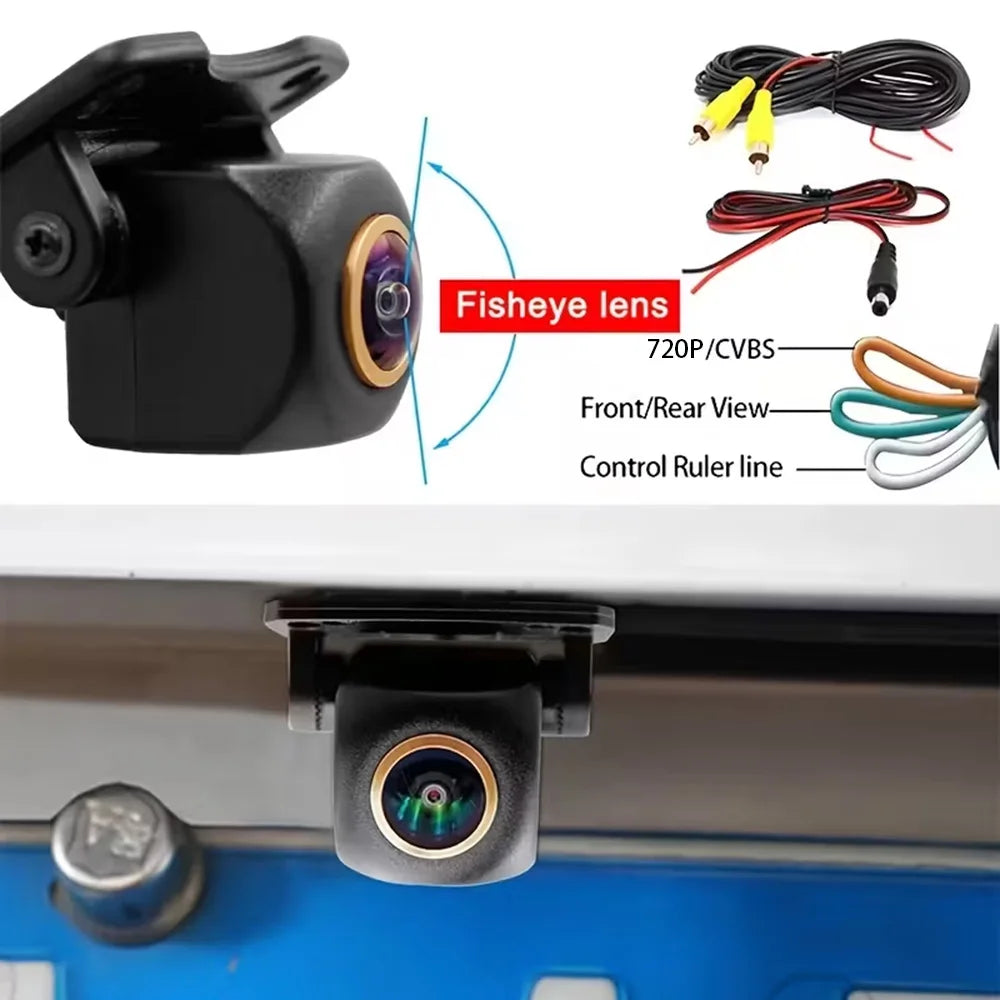 720P AHD Car Backup Camera with Wide-Angle Fisheye Lens-Night Vision, Front/Rear/Side Monitoring, Easy Installation