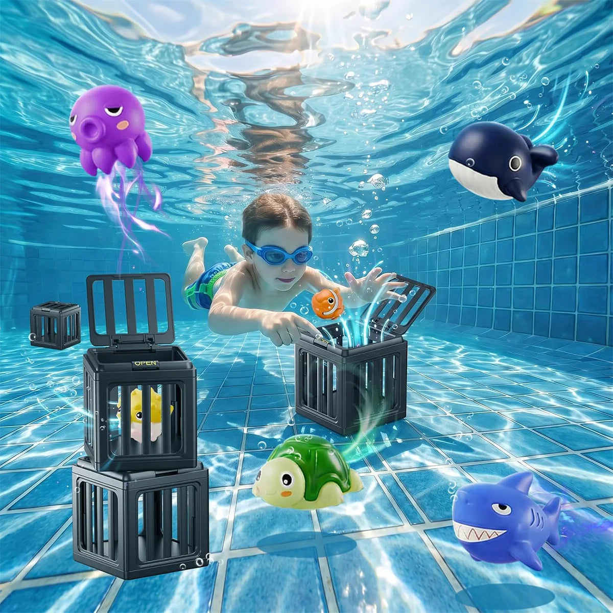 NEW Fish Box Swimming and Diving Toys, Child Adult Pool Party Toys, Toddler Floating Animals Bath Toys,  Birthday Christmas Gift