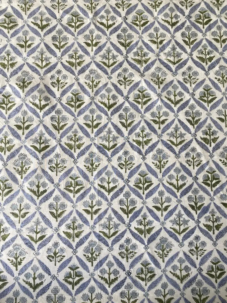 Coastal Blue Hand Block Printed Cotton Modern Tablecloth Dining Table Cover Custom Sizes Party Wedding Home Baby Shower Gift
