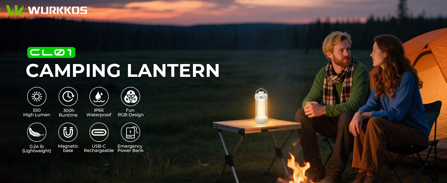 Wurkkos CL01 Camping Lantern 550LM Rechargeable LED Flashlight Waterproof EDC Work Light RGB Torch Power Bank Mini Magnetic Lamp