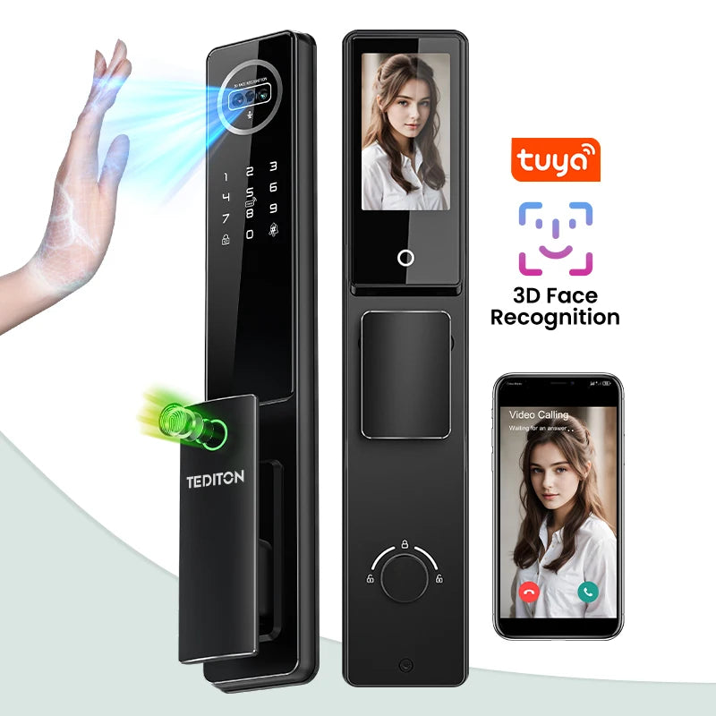 6068 Mortise Smart Door Lock Palm Vein Face Recognition with Camera Matter Tuya WiFi Fingerprint Password Card Key Security