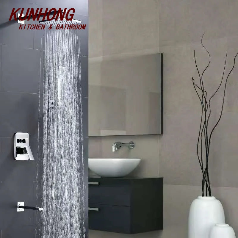 Fast Delivery Hotel Project Brass Chrome Bathroom Rain Shower System Three Function Concealed Mixer Shower Set With Sprayer