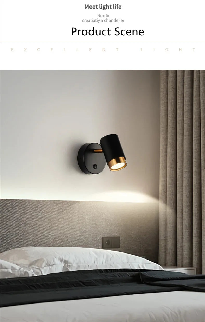 5W Wall Lamp Black/White Modern Aisle Wall Light Adjustable For Bedside Bedroom Lights Corridor sconce AC110-240VGU10 LED Switch