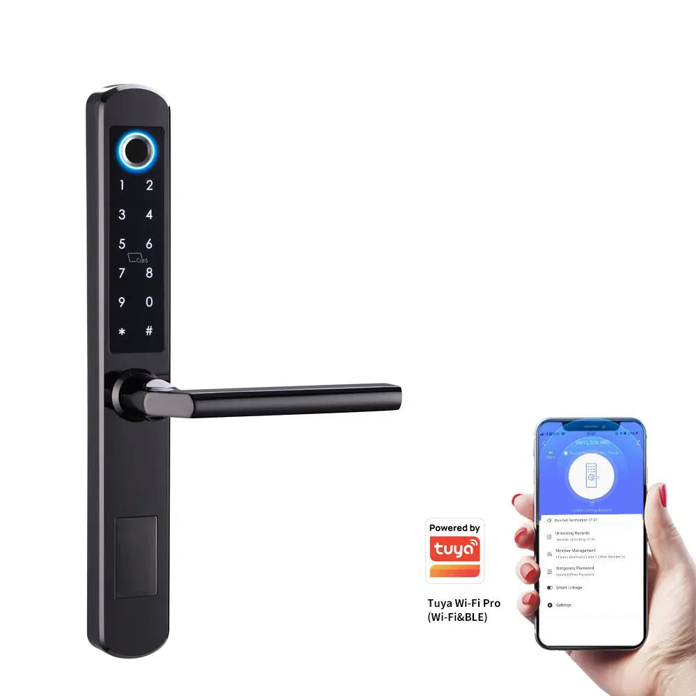 High Security Stainless Steel Thermal Break Smart Door Lock for Wood Door with Fingerprint Electronic Control WiFi IP64 Tuya App