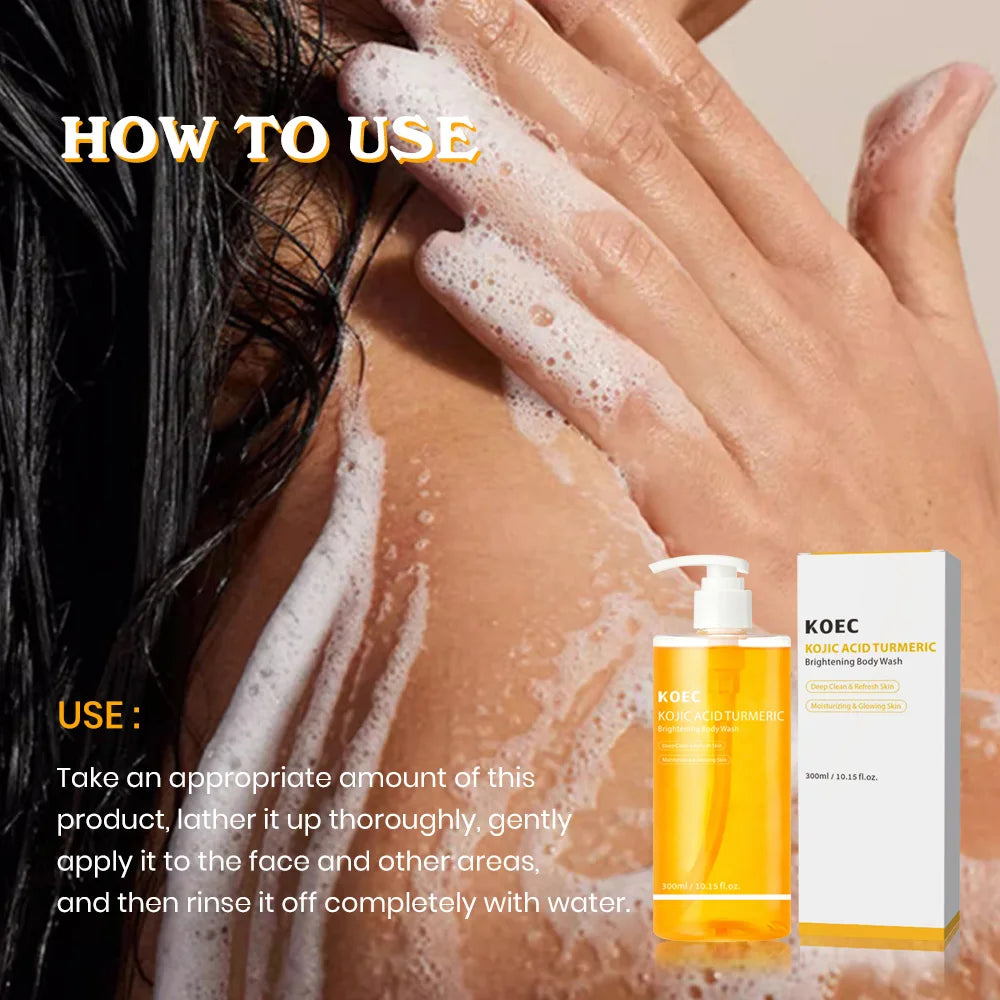 KOEC Kojic Acid Turmeric Body Wash Deep Cleansing Brightening Moisturizing Exfoliating Shower Gel Body Scrub for Women & Men