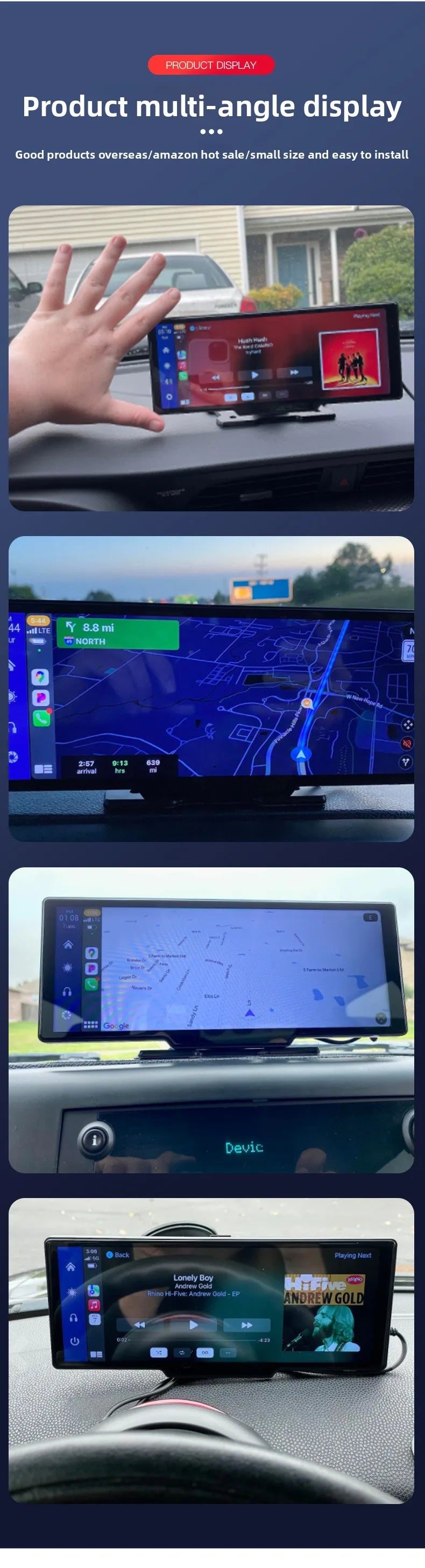 10.26inch High-Definition OLED Wireless Dashboard Portable Driving Recorder Cross-Border Car Navigation Device CarPlay