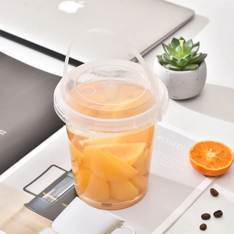 500ml Hard PP Plastic Disposable Fruit Punch Cup Custom Printing Fruit Tea Packing Bucket